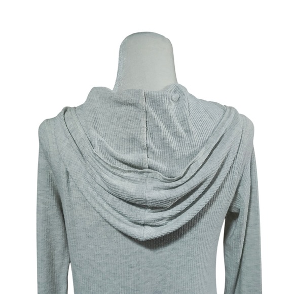 Spiritual Gangster Womens Beige Ribbed Knit Long Sleeve Hoodie Thumbholes - Picture 8 of 15